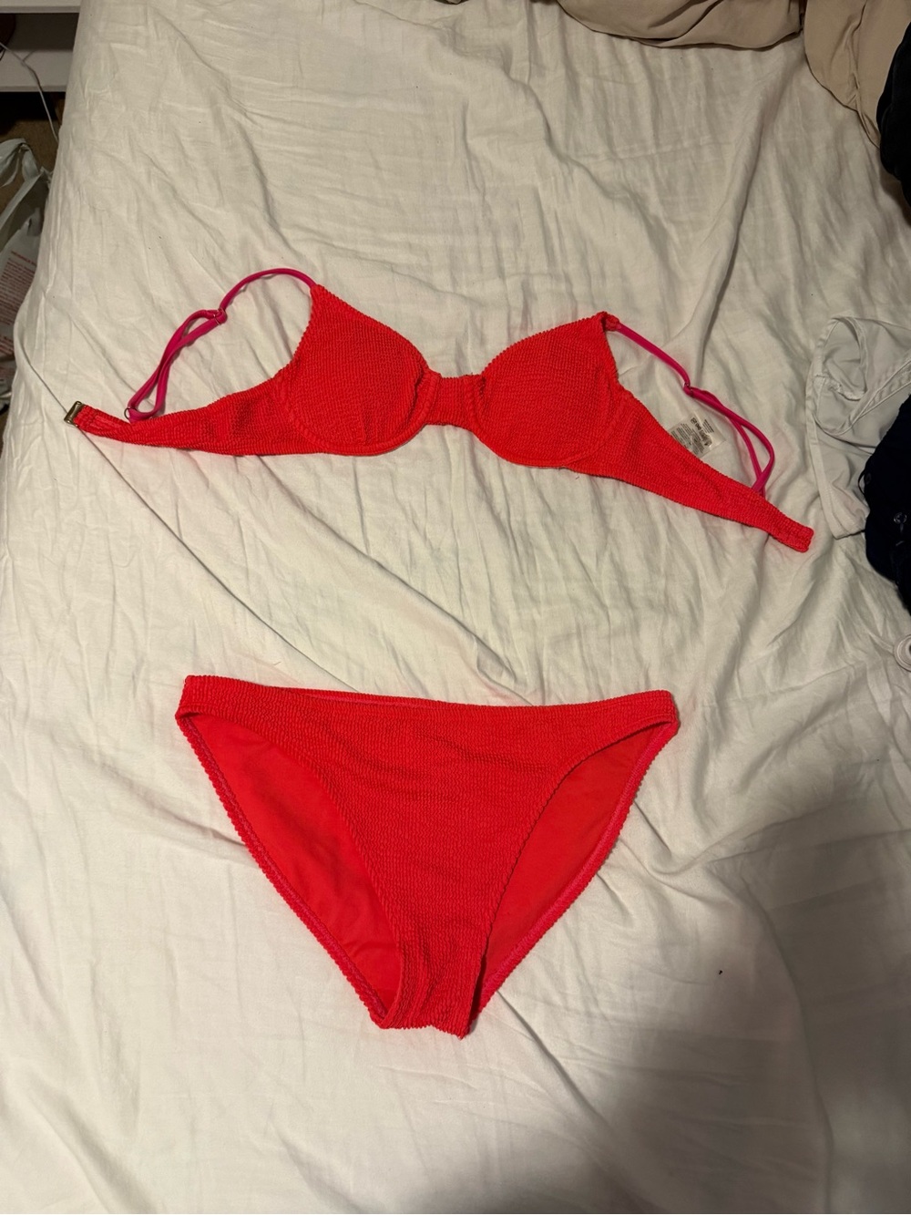 Red Textured Two-Piece Bikini Set